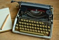 Writers block, Old typewriter with a notebook and a pen Royalty Free Stock Photo