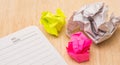 Writers Block. Paper lump. on wooden background