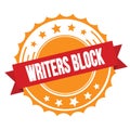 WRITERS BLOCK text on red orange ribbon stamp