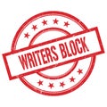 WRITERS BLOCK text written on red vintage round stamp