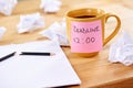 Writers block is the ultimate deadline dilemma. a broken pencil and notepad surrounded by crumpled paper. Royalty Free Stock Photo