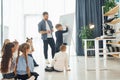 Writing on the board. Group of children students in class at school with teacher Royalty Free Stock Photo