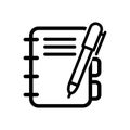 Writing book vector icon. logbook illustration symbol. notebook sign. document logo.