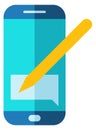Writing chat message on smartphone screen. App flat icon