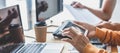 Writing codes and typing data code technology, Programmer cooperating working on web site project in a software developing on Royalty Free Stock Photo