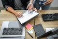 Writing codes and typing data code technology, Programmer team working on web site project in a software development on desktop Royalty Free Stock Photo