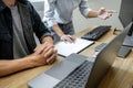 Writing codes and typing data code technology, Programmer team working on web site project in a software development on desktop Royalty Free Stock Photo