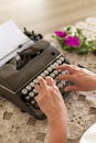 Writing concept. Hands typing on retro typewriter. Royalty Free Stock Photo