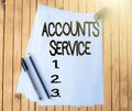 Inspiration showing sign Accounts Service. Business idea accessing list of user profiles and information linked Office Royalty Free Stock Photo