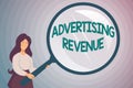 Text showing inspiration Advertising Revenue. Business approach money media earn from selling advertising space or time