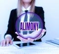 Writing displaying text Alimony. Concept meaning money paid to either husband or wife after a divorce by court order Royalty Free Stock Photo