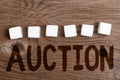 Writing displaying text Auction. Business overview Public sale Goods or Property sold to highest bidder Purchase Stack