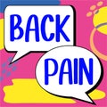 Conceptual display Back Pain. Concept meaning Soreness of the bones felt at the lower back portion of the body