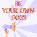Writing displaying text Be Your Own Boss. Word for to work for yourself and not be employed by someone else Megaphone