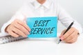 Inspiration showing sign Best Service. Word for finest reviewed assistance provided by a system to its customer Royalty Free Stock Photo