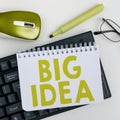 Text sign showing Big Idea. Business concept Having great creative innovation solution or way of thinking Royalty Free Stock Photo