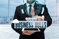 Writing displaying text Business Rules. Business approach a specific directive that constrains or defines a business Man