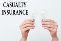 Writing displaying text Casualty Insurance. Business showcase overage against loss of property or other liabilities two