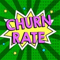 Writing displaying text Churn Rate. Word for Percentage customers stop subscribing Employees leave job