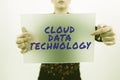 Writing displaying text Cloud Data Technology. Word for Save and access data and programs over the Internet Royalty Free Stock Photo