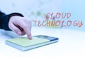 Writing displaying text Cloud Technologystoring and accessing data and programs over Internet. Word for storing and Royalty Free Stock Photo