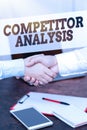 Writing displaying text Competitor Analysis. Business concept assessment of the strengths and weaknesses of rival firm Royalty Free Stock Photo