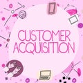 Text caption presenting Customer Acquisition. Business showcase it refers to gaining new consumers to the business Blank