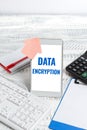 Writing displaying text Data Encryption. Conceptual photo Symmetrickey algorithm for the encrypting electronic data Royalty Free Stock Photo