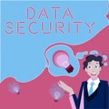 Conceptual caption Data Security. Word for Confidentiality Disk Encryption Backups Password Shielding Man presenting Royalty Free Stock Photo