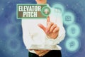 Writing displaying text Elevator Pitch. Concept meaning A persuasive sales pitch Brief speech about the product Lady In