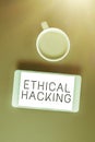 Writing displaying text Ethical Hacking. Business showcase a legal attempt of cracking a network for penetration testing