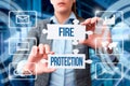 Writing displaying text Fire Protection. Word for measures taken to prevent fire from becoming destructive Business Royalty Free Stock Photo