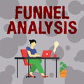 Writing displaying text Funnel Analysis. Internet Concept mapping and analyzing a series of events towards a goal Woman