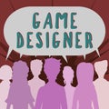Writing displaying text Game Designer. Business approach Campaigner Pixel Scripting Programmers Consoles 3D Graphics
