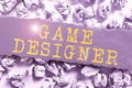 Writing displaying text Game Designer. Internet Concept Campaigner Pixel Scripting Programmers Consoles 3D Graphics