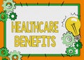 Writing displaying text Healthcare Benefits. Conceptual photo monthly fair market valueprovided to Employee dependents