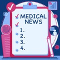Writing displaying text Medical News. Concept meaning report or noteworthy information on medical breakthrough Clipboard