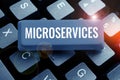Inspiration showing sign Microservices. Conceptual photo Software development technique Building single function module Royalty Free Stock Photo