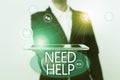 Writing displaying text Need Help. Business concept When someone is under pressure and cannot handle the situation Lady Royalty Free Stock Photo