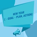 Writing displaying text New Year Goal Plan, Action. Business concept Business solution and planning with motivation