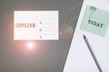Writing displaying text Offline. Business showcase Not having directly connected to a computer or external network Royalty Free Stock Photo