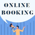 Writing displaying text Online Booking. Business showcase Reservation through internet Hotel accommodation Plane ticket Royalty Free Stock Photo