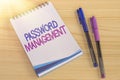 Text showing inspiration Password Management. Business approach software used to help users better manage passwords Royalty Free Stock Photo