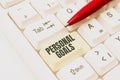 Hand writing sign Personal Goals. Business idea Target set by a person to influence his efforts Motivation Typing Online