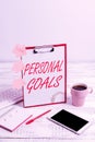 Writing displaying text Personal Goals. Business showcase Target set by a person to influence his efforts Motivation Royalty Free Stock Photo