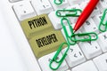 Writing displaying text Python Developer. Word Written on responsible for writing serverside web application logic Royalty Free Stock Photo
