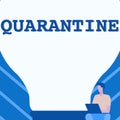 Writing displaying text Quarantine. Word for restraint upon the activities of person or the transport of goods Gentleman