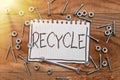 Writing displaying text Recycle. Business showcase ocess of converting waste materials into new materials and objects Royalty Free Stock Photo