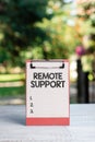 Text showing inspiration Remote Support. Business concept help end-users to solve computer problems and issues remotely Royalty Free Stock Photo