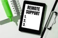 Writing displaying text Remote Support. Business showcase help end-users to solve computer problems and issues remotely Royalty Free Stock Photo